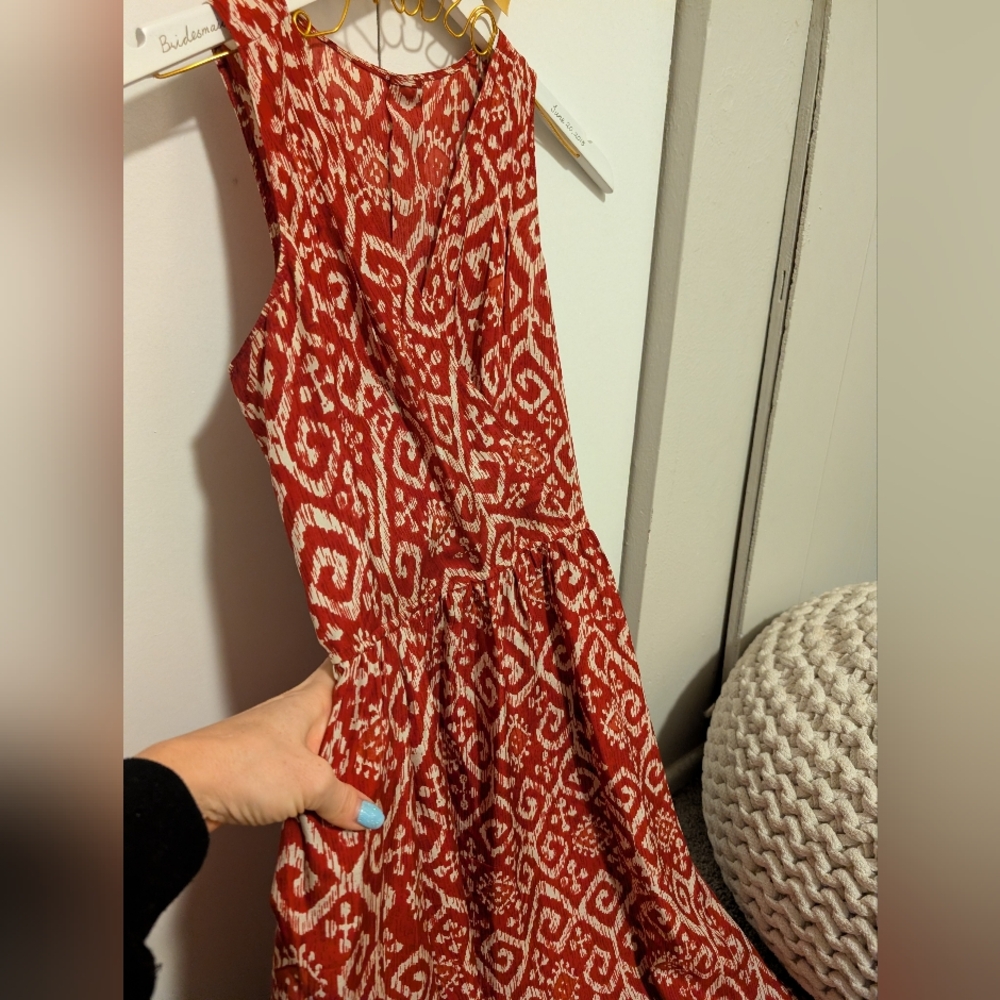Silky Rust Red Patterned Maxi Dress - Picture 2 of 5